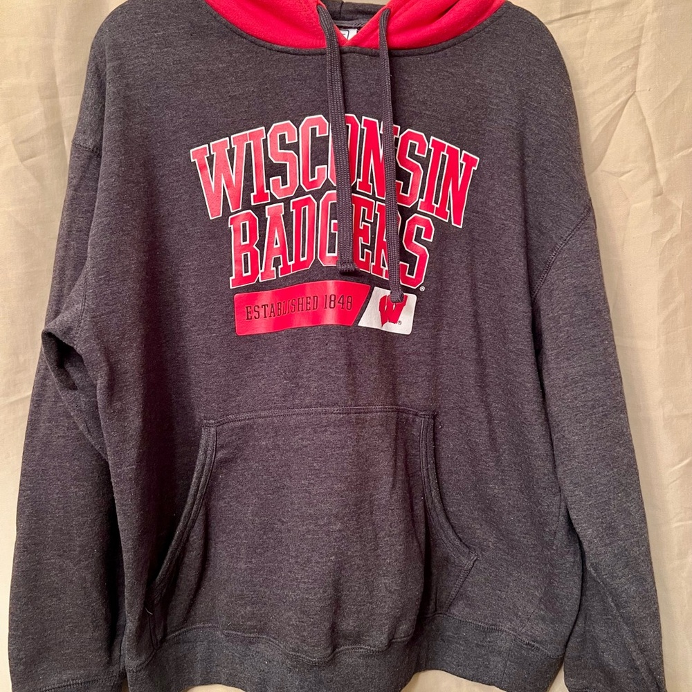 Pro Edge Charcoal and Red Wisconsin Badger Hoodie